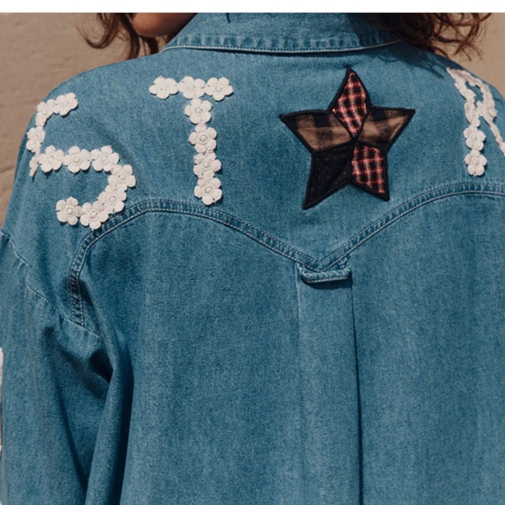 Spell Bombshell Patchwork Chambray Shirt or Mini Dress Size Large NWT - Picture 2 of 8